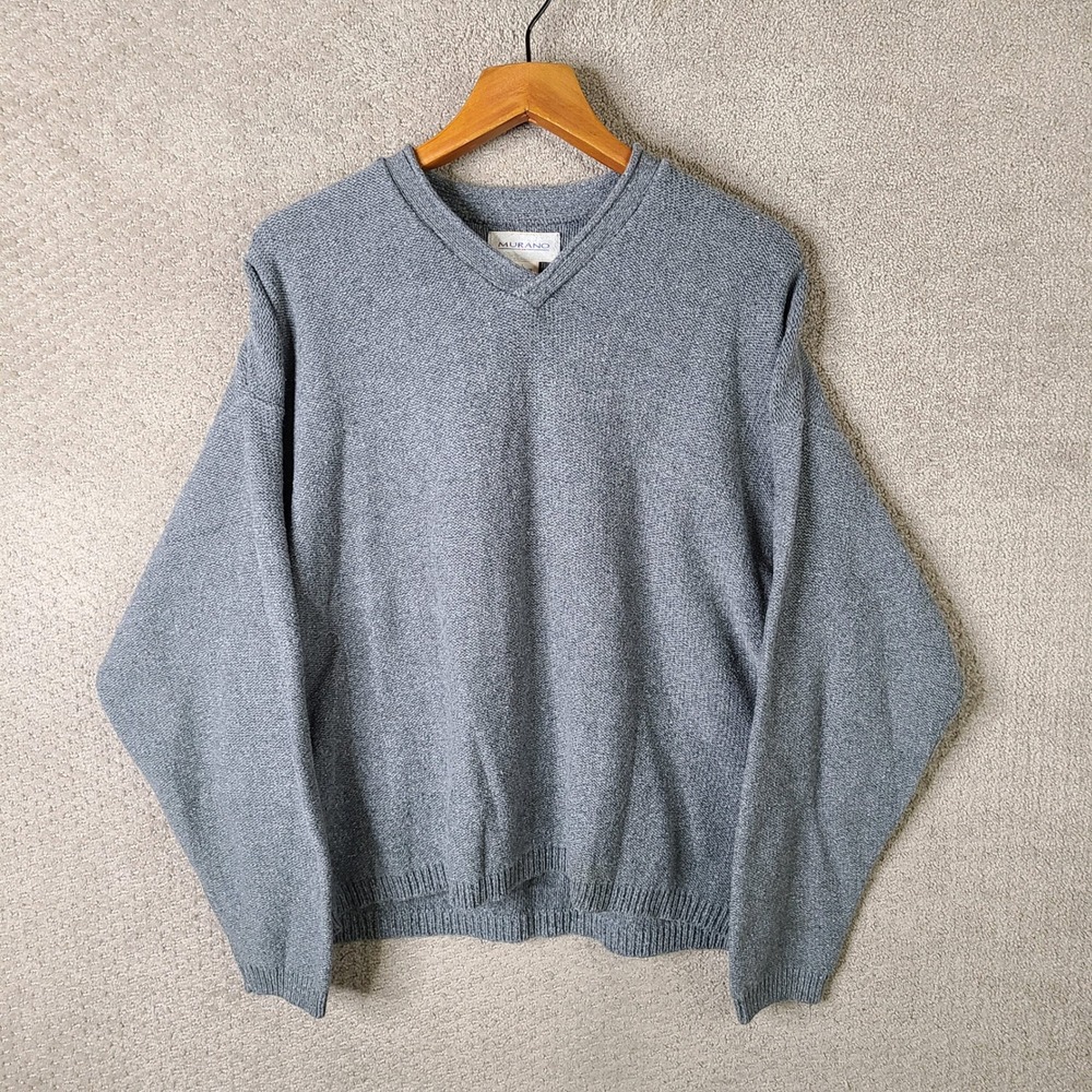 Vintage Murano Sweater Mens Large Gray‎ V-Neck Knit Pullover USA Casual 90s